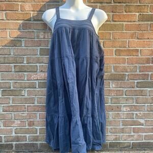 Boho Festival Tiered Prairie Crochet Sundress womens sz 2XL Navy Chambray Summer